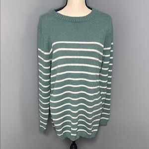NWT Nenona Women’s Teal Striped Slit Side Sweater Sz M